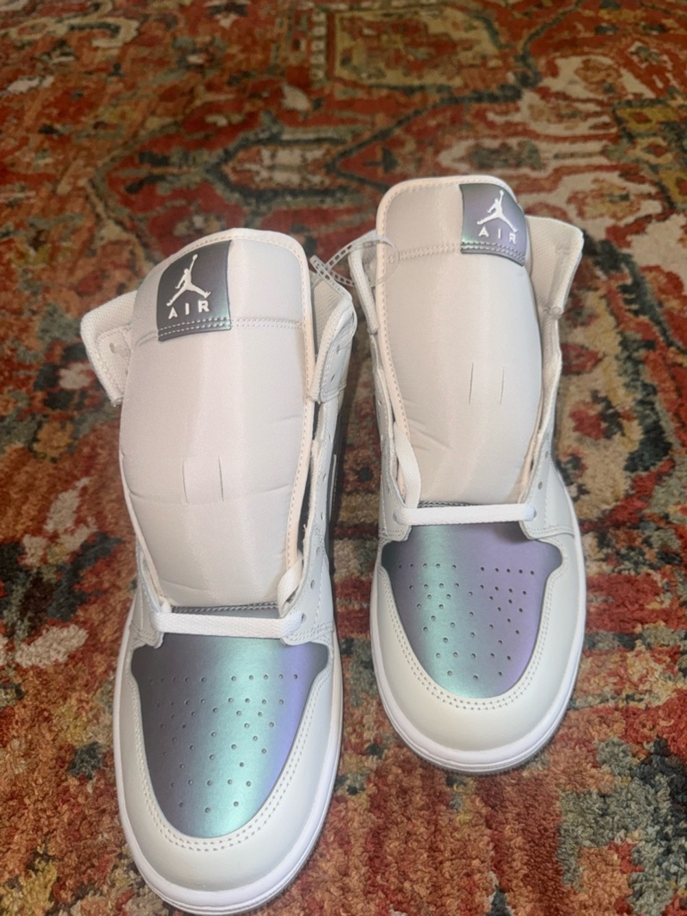 Air Jordan 1 Mid Iridescent Toe White High-Top Sneakers